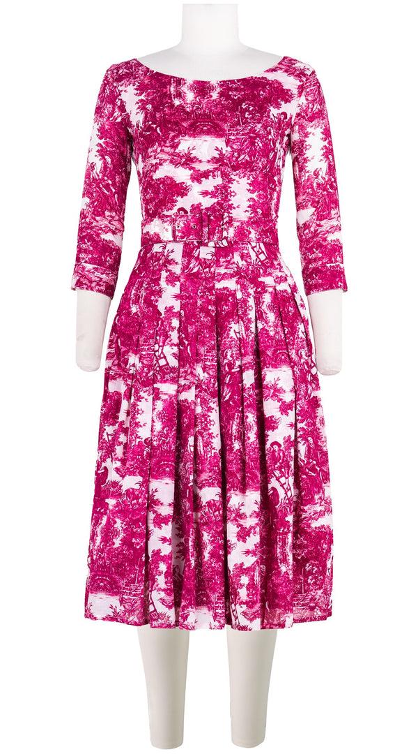 samantha sung Florance Dress #4 Boat Neck 3/4 Sleeve Long +3 Length Cotton Musola (Antilles Toile White)