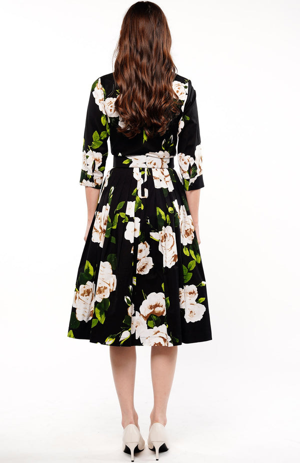 Samantha Sung Florance Dress Crew Neck 3/4 Sleeve Long Length Cotton Musola (Amber Queen)