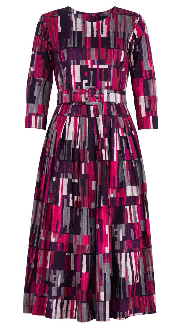 samantha sung Florance Dress Crew Neck 3/4 Sleeve Midi Length Cotton Stretch (Granada Rug)