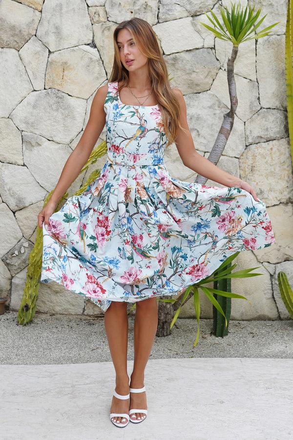 samantha sung Florance Dress U Neck Sleeveless Midi Length Poliamide Taffta (Heart Manor Small)