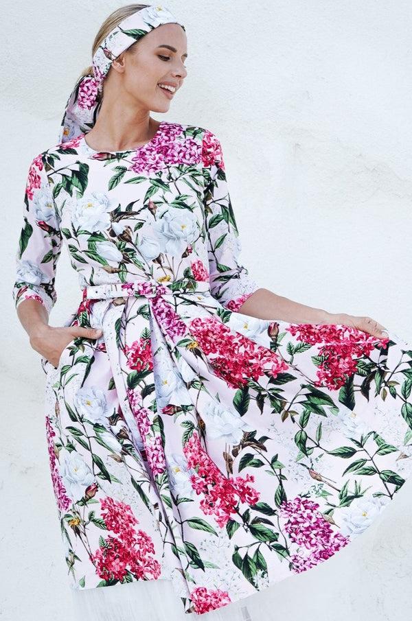 Samantha Sung Lana Dress Crew Neck 3/4 Sleeve With Tulle Cotton Stretch (Lilac Heaven Pastel)