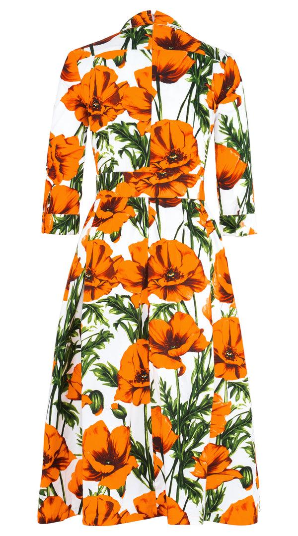 Samantha Sung Lana Dress Shirt Collar 3/4 Sleeve Midi Length Cotton Stretch (Poppy Polland) 2