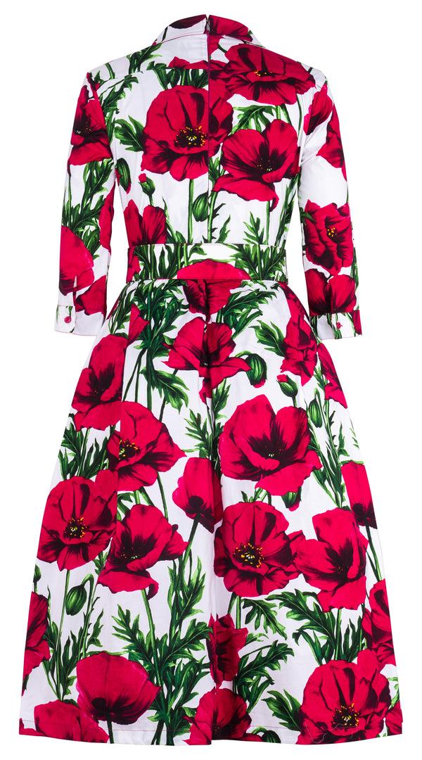 Samantha Sung Lana Dress Shirt Collar 3/4 Sleeve Midi Length Cotton Stretch (Poppy Polland) 2