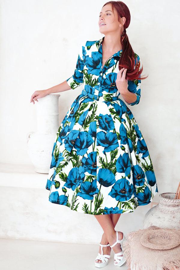 samantha sung Lana Dress Shirt Collar 3/4 Sleeve Midi Length Cotton Stretch (Poppy Polland) 2 samantha sung Lana Dress Shirt Collar 3/4 Sleeve Midi Length Cotton Stretch (Poppy Polland) 2