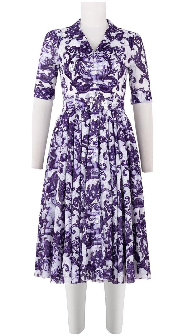 samantha sung Laurent Dress Shirt Collar 1/2 Sleeve Long +3 Length Cotton Musola (Cherub Tile)