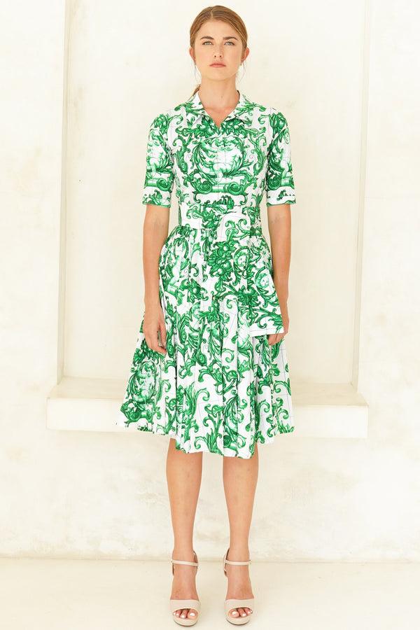 samantha sung Laurent Dress Shirt Collar 1/2 Sleeve Long Length Poplin (Cherub Tile)