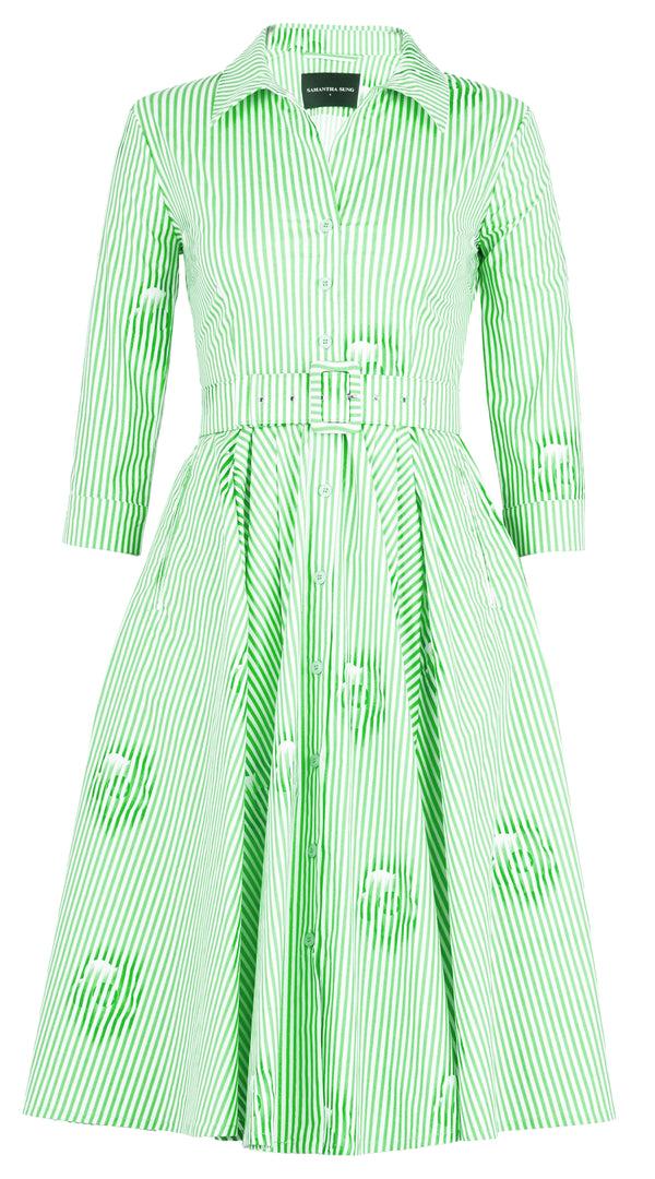 Samantha Sung Laurent Dress Shirt Collar 3/4 Sleeve Long Length Cotton Stretch (Oxford Stripe) Blue-60 Pink-2 Green-4 Indigo-17