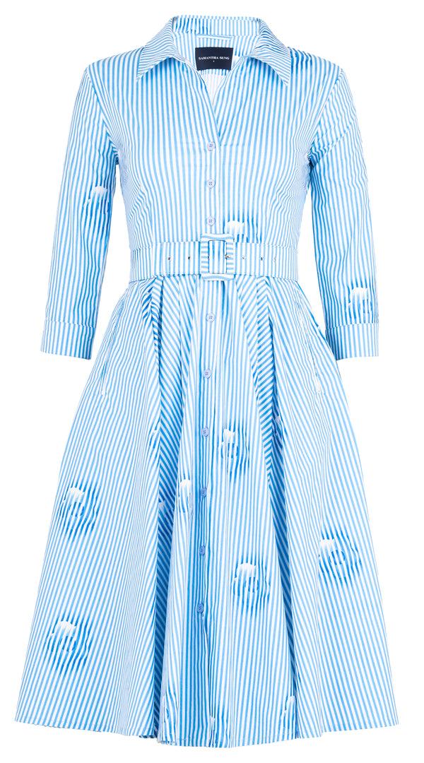 samantha sung Laurent Dress Shirt Collar 3/4 Sleeve Long Length Cotton Stretch (Oxford Stripe) Blue-60 Pink-2 Green-4 Indigo-17