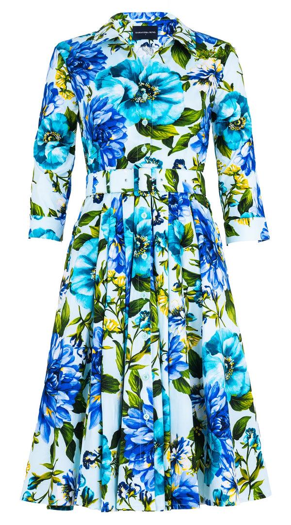 Samantha Sung Laurent Dress Shirt Collar 3/4 Sleeve Long Length Cotton Stretch (Los Cabos Flower White)