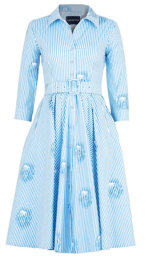 Samantha Sung Laurent Dress Shirt Collar 3/4 Sleeve Long Length Cotton Stretch (Oxford Stripe Small)