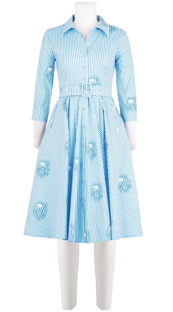 samantha sung Laurent Dress Shirt Collar 3/4 Sleeve Long Length Cotton Stretch (Oxford Stripe Small)