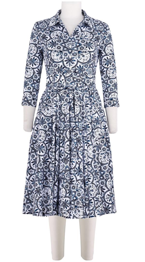 samantha sung Laurent Dress Shirt Collar 3/4 Sleeve Long Length Cotton Stretch (Marakechi Tile)