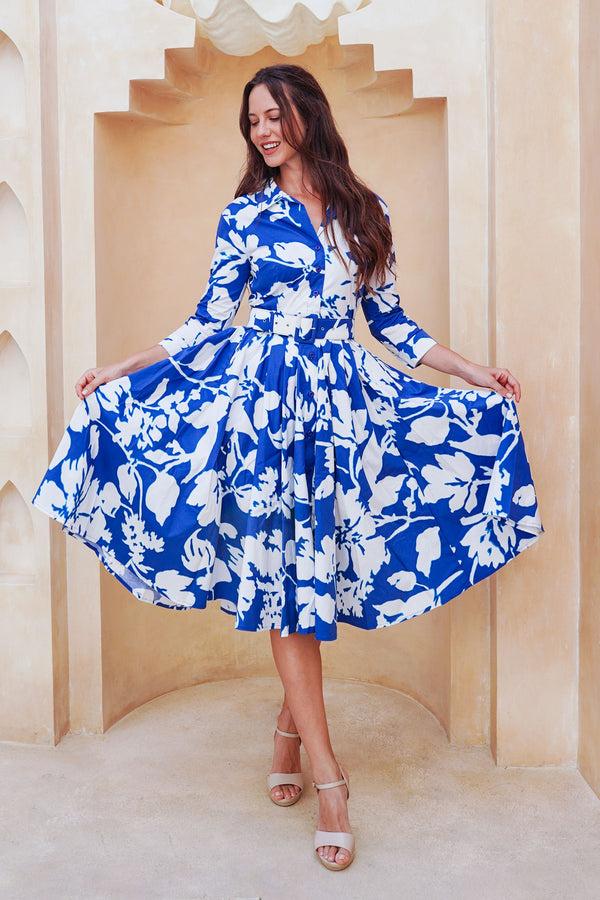 Samantha Sung Laurent Dress Shirt Collar 3/4 Sleeve Long Length Cotton Stretch (Hemingway Flower Ground)