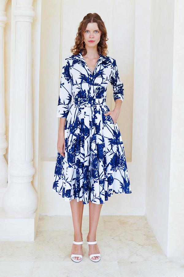 samantha sung Laurent Dress Shirt Collar 3/4 Sleeve Long Length Cotton Stretch (Primavery Silhouette White)