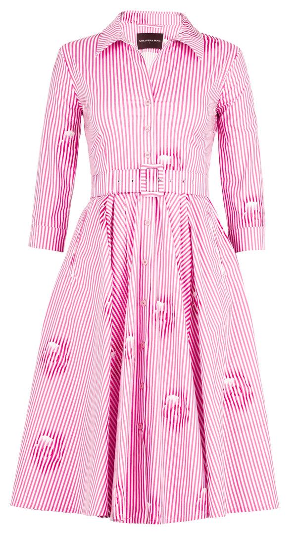 Samantha Sung Laurent Dress Shirt Collar 3/4 Sleeve Long Length Cotton Stretch (Oxford Stripe) Blue-60 Pink-2 Green-4 Indigo-17
