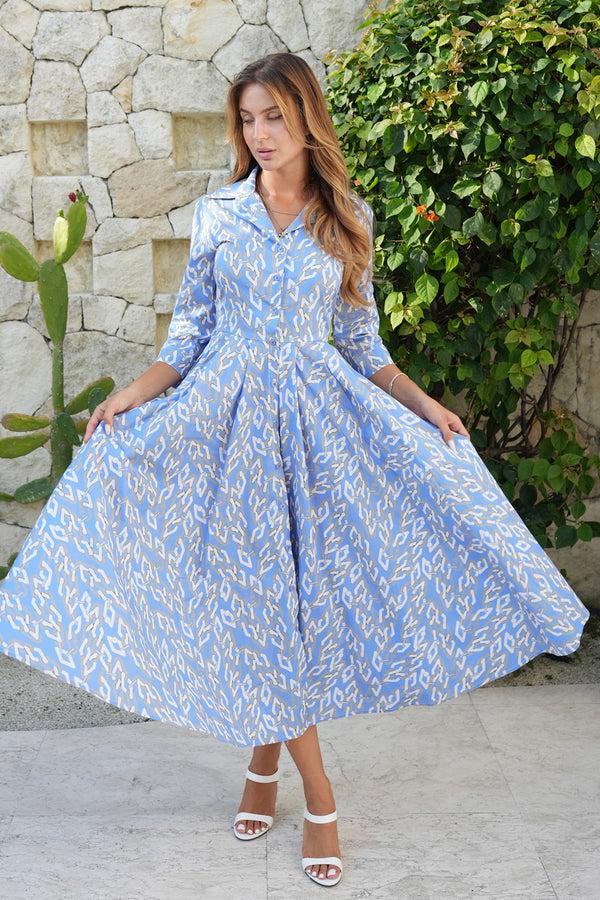 samantha sung Laurent Dress Shirt Collar 3/4 Sleeve Midi Length Cotton Stretch (Multi Chain BIg Pastel)