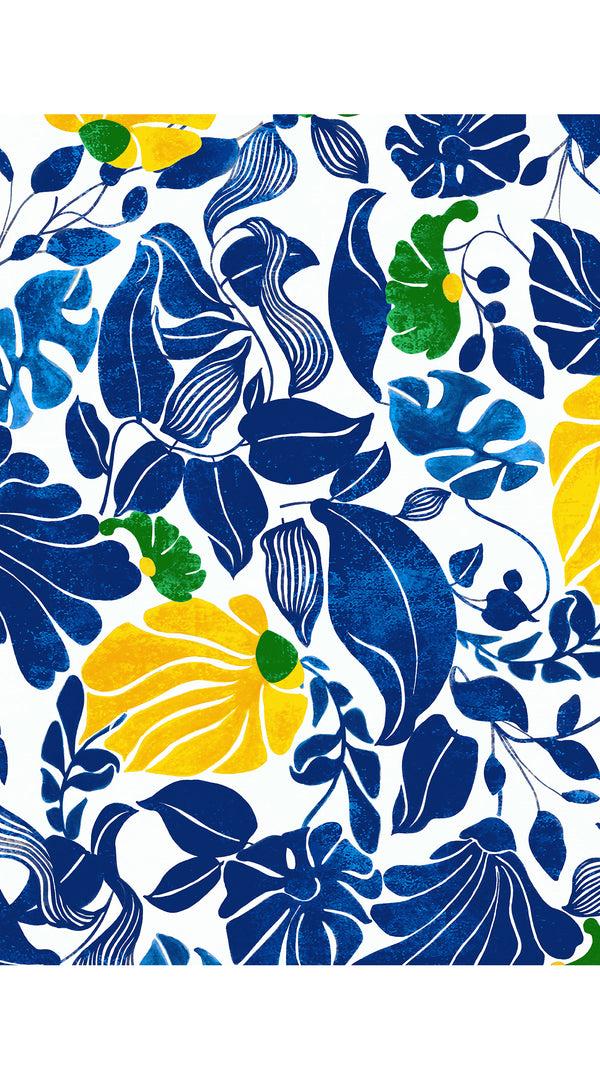 Samantha Sung Laurent Dress Shirt Collar Sleeveless Midi Length Cotton Stretch (Pacific Monster Leaves White)