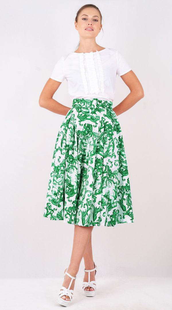 Samantha Sung Laurent Skirt Long Length Poplin (Cherub Tile)