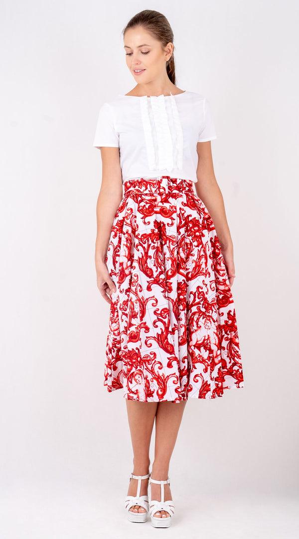 Samantha Sung Laurent Skirt Long Length Poplin (Cherub Tile)