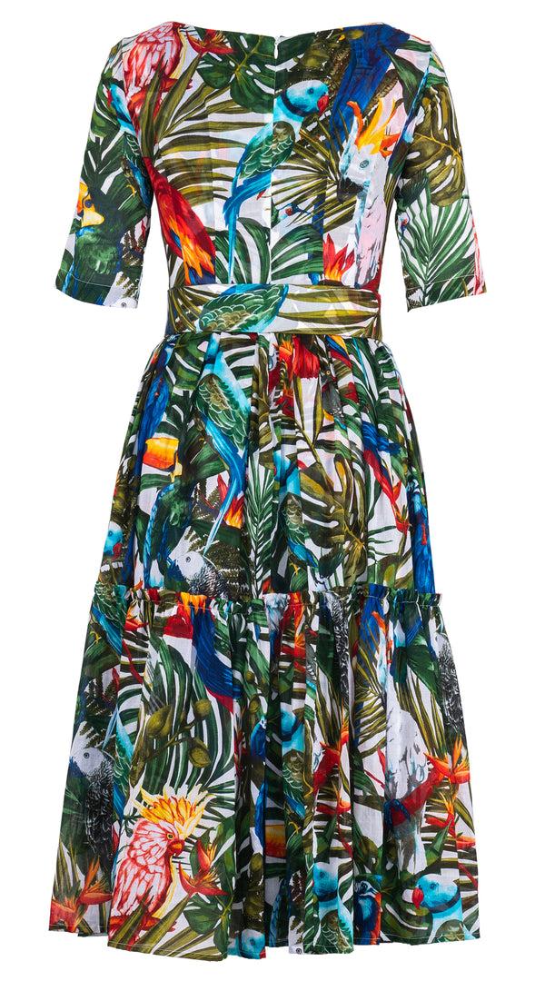 Samantha Sung Melanie Dress Boat Neck 1/2 Sleeve Midi Length Musola (Tropical Parrot) 1