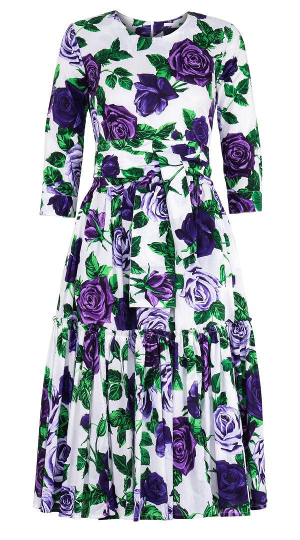 Samantha Sung Melanie Dress Crew Neck 3/4 Sleeve Midi Length Cotton Lawn (Charlotte Rose) 10