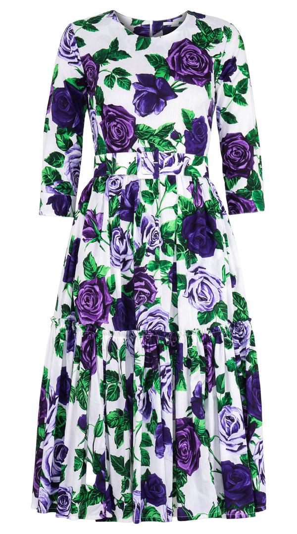 samantha sung Melanie Dress Crew Neck 3/4 Sleeve Midi Length Cotton Lawn (Charlotte Rose) 10