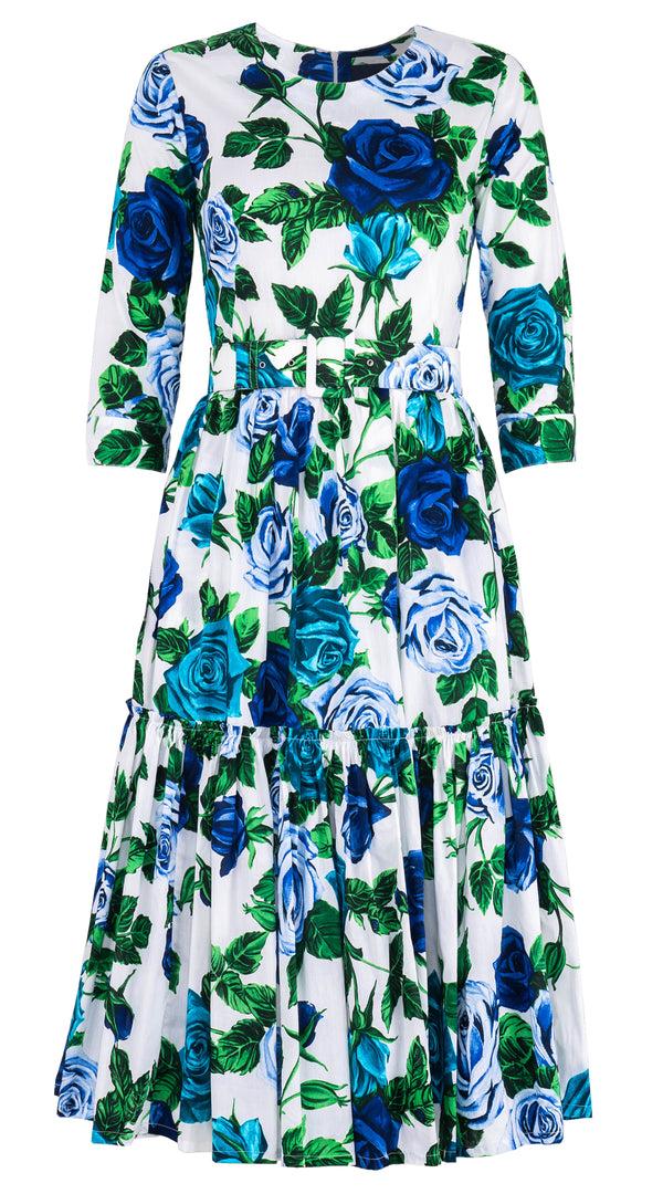 samantha sung Melanie Dress Crew Neck 3/4 Sleeve Midi Length Cotton Lawn (Charlotte Rose) 10