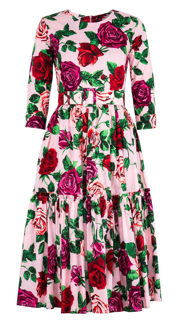 Samantha Sung Melanie Dress Crew Neck 3/4 Sleeve Midi Length Cotton Lawn (Charlotte Rose) 4