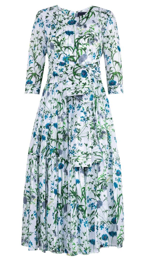 Samantha Sung Melanie Dress Crew Neck 3/4 Sleeve Midi Plus Length Cotton Musola (Hempstead Flower)