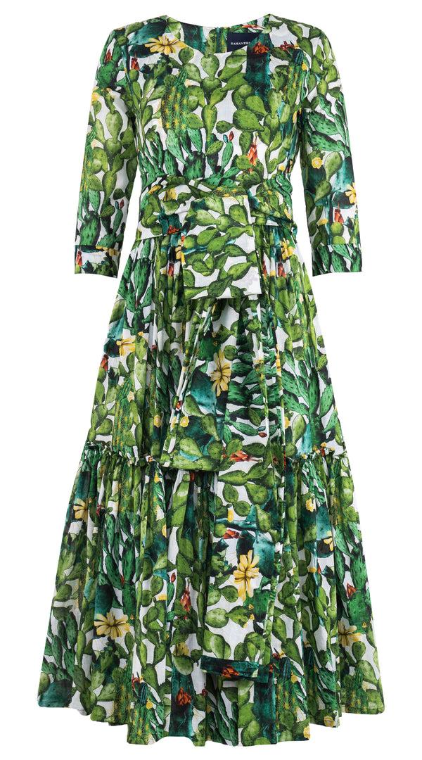 Samantha Sung Melanie Dress Crew Neck 3/4 Sleeve Midi Plus Length Musola (Cactus Paradise) 5