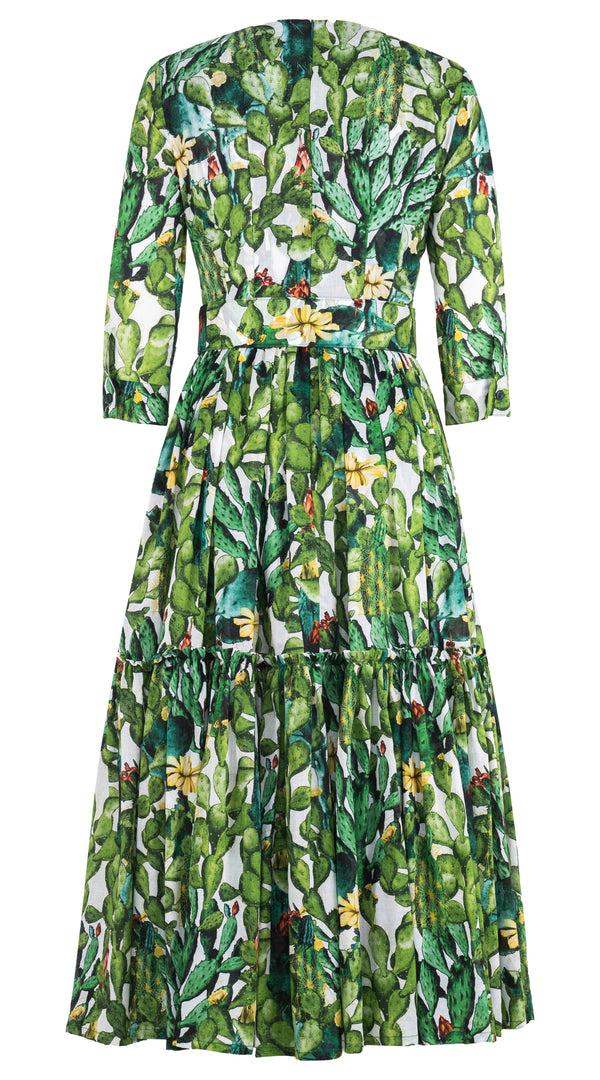 Samantha Sung Melanie Dress Crew Neck 3/4 Sleeve Midi Plus Length Musola (Cactus Paradise) 5