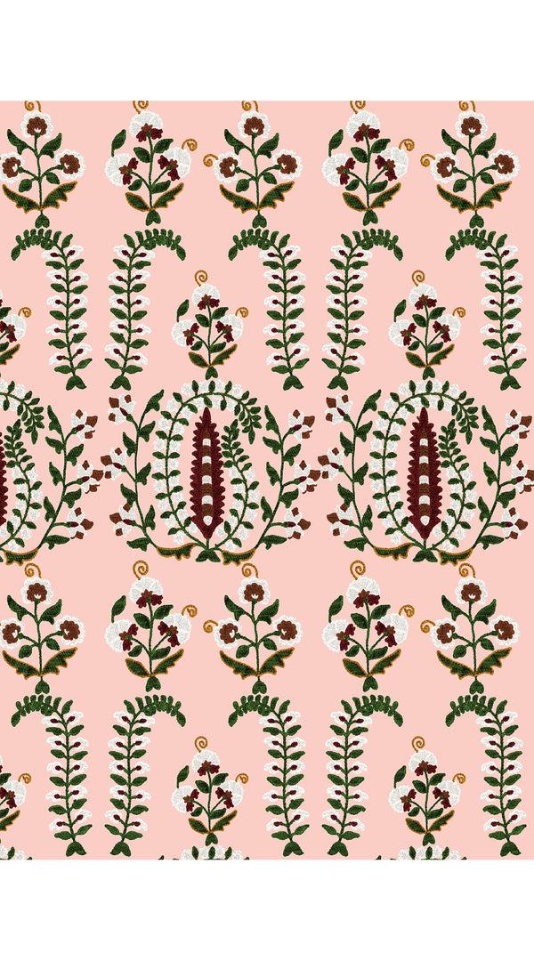 Samantha Sung Melanie Dress Crew Neck 3/4 Sleeve Midi Plus Length Linen (Suzani Ferns)