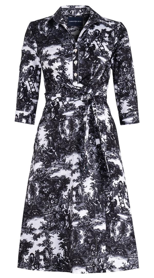 samantha sung Olivia Dress Shirt Collar 3/4 Sleeve Long Length Cotton Stretch (Antilles Toile White)