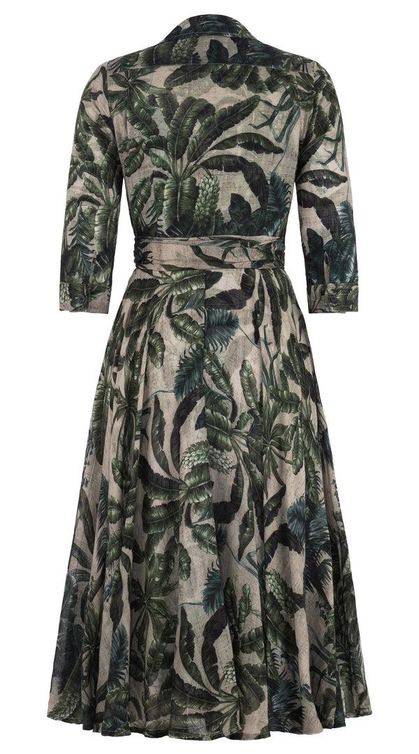 Samantha Sung Olivia Dress Shirt Collar 3/4 Sleeve Midi Length Wool (Vintage Palm Beige) - Beige Green