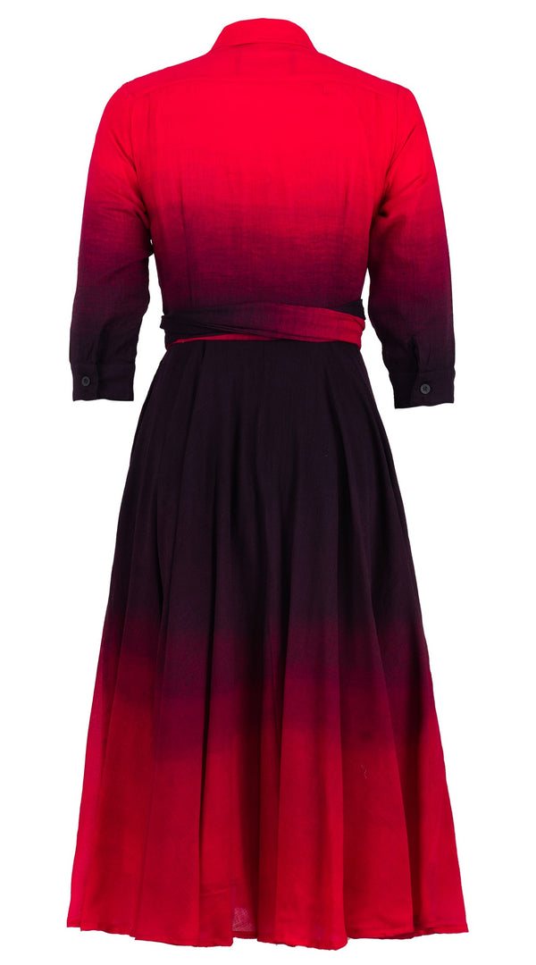 Samantha Sung Olivia Dress Shirt Collar 3/4 Sleeve Midi Length Wool (Ombre Multi) - Pink