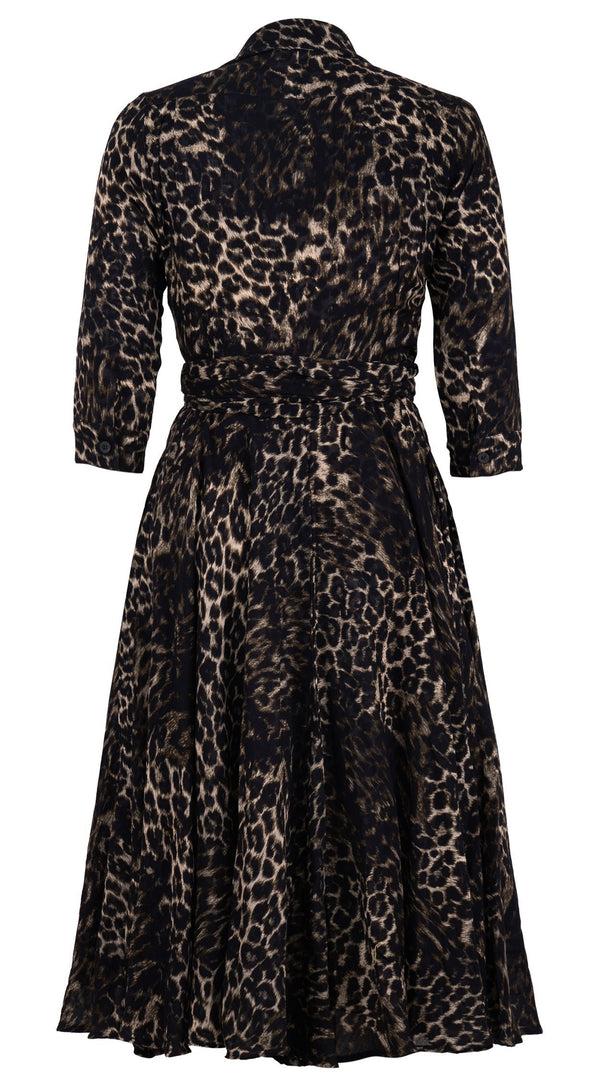 Samantha Sung Olivia Dress Shirt Collar 3/4 Sleeve Midi Length Wool (Viper Leopard Big) - Taupe Green
