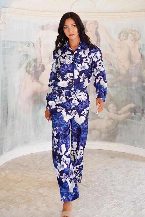samantha sung Pajama Shirt & Pajama Pants Silk Twill (Admiral Magnolia)