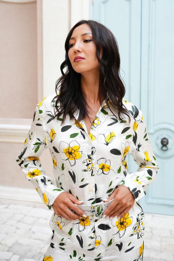 Samantha Sung Pajama Shirt & Pajama Pants Silk Twill (Daisy)