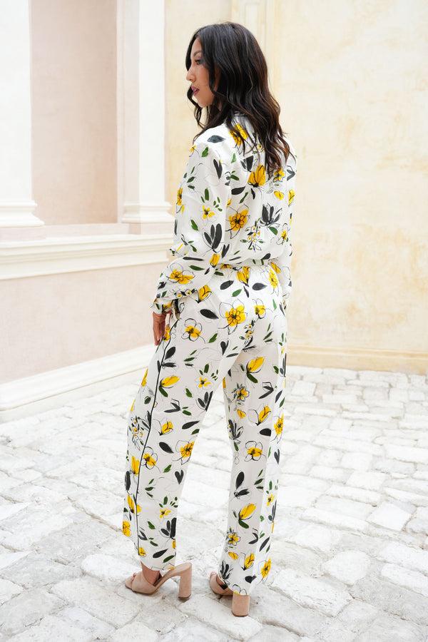 Samantha Sung Pajama Shirt & Pajama Pants Silk Twill (Daisy)