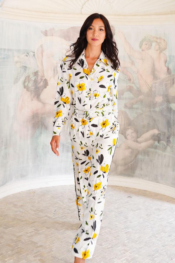 samantha sung Pajama Shirt & Pajama Pants Silk Twill (Daisy)