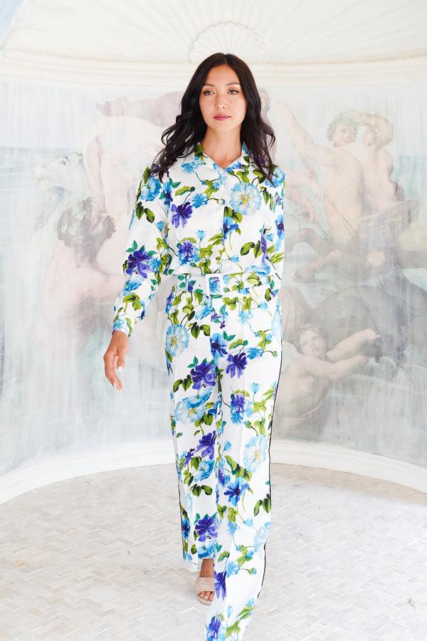 samantha sung Pajama Shirt & Pajama Pants Silk Twill (Fiori Florance)