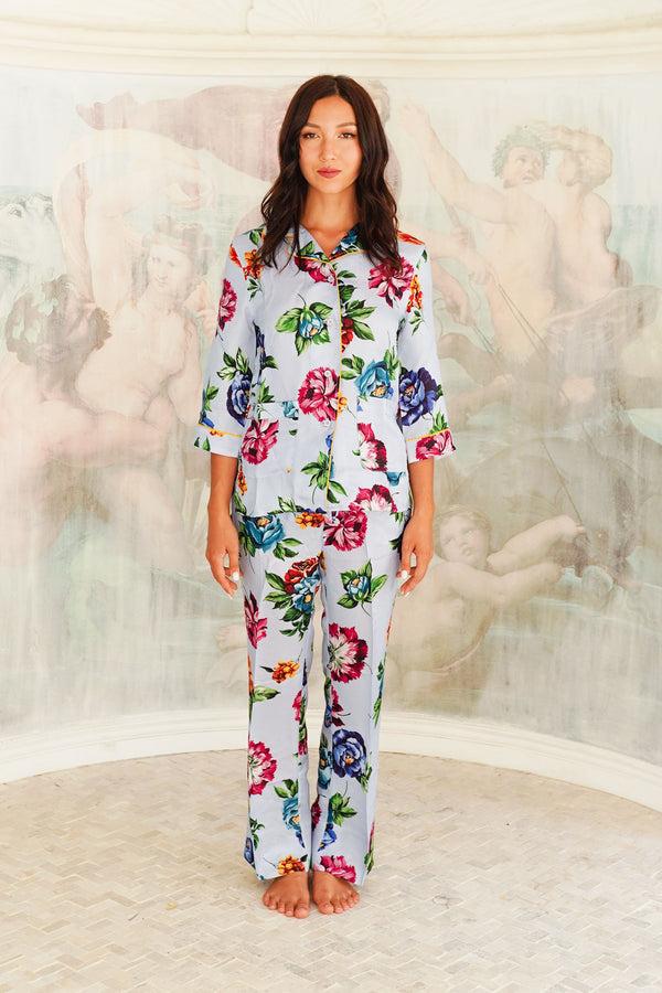 Samantha Sung Pajama Shirt & Pajama Pants Silk Twill (Pasitano Flower)