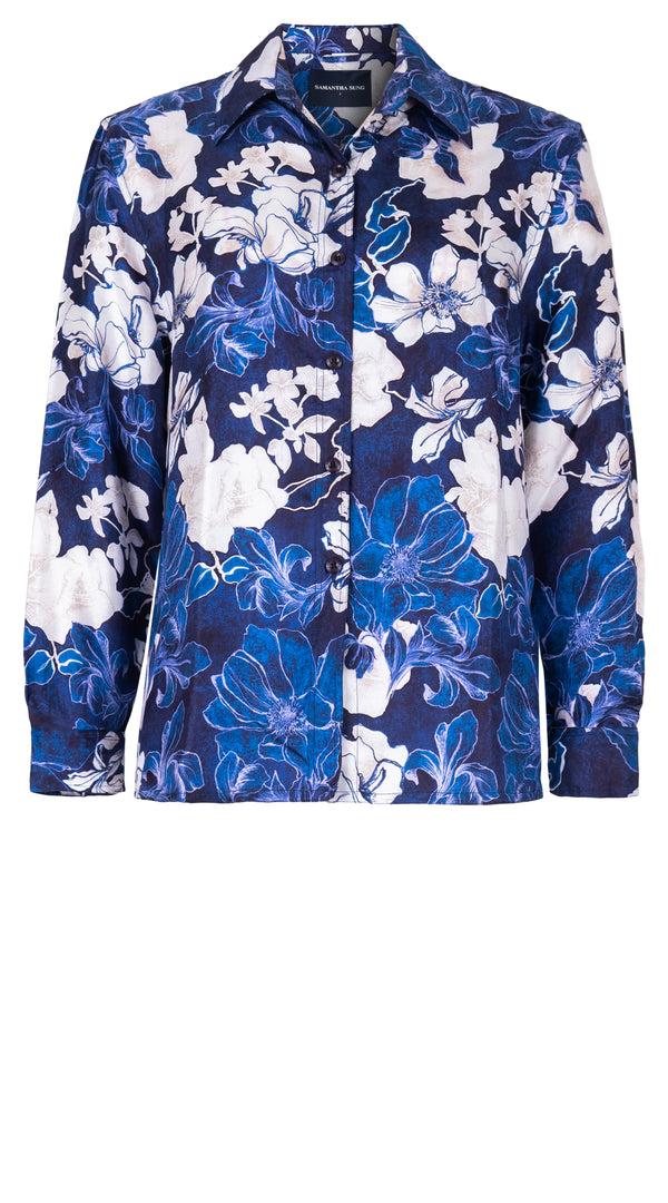 samantha sung Pajama Shirt Silk Twill (Admiral Magnolia)