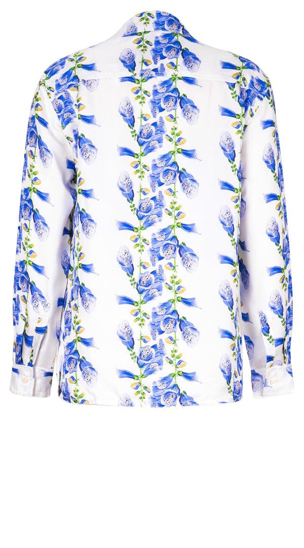 Samantha Sung Pajama Shirt Silk Twill (Fox Glove Flower Small White)