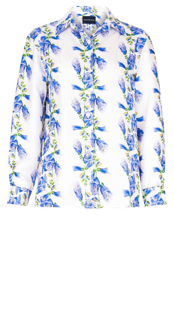 samantha sung Pajama Shirt Silk Twill (Fox Glove Flower Small White)