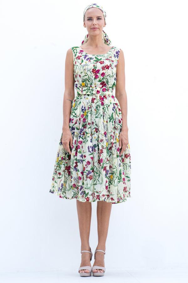 samantha sung Rose Dress Boat Neck Sleeveless Long Length Cotton Musola (Fairy Tail Flower)