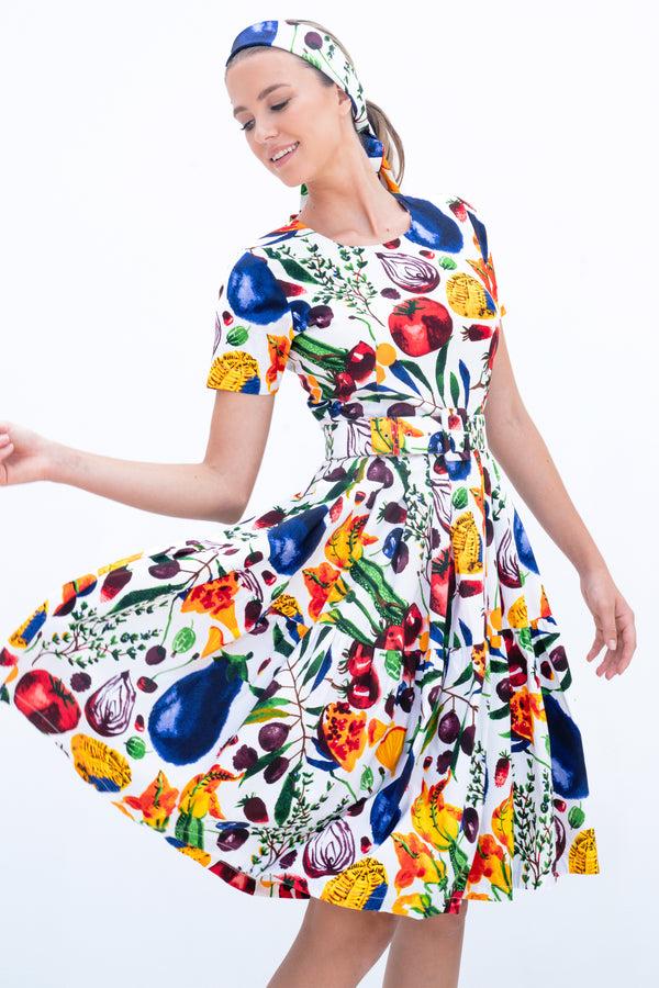 samantha sung Rose Dress Crew Neck Short Sleeve Cotton Stretch (Watercolor Fruits)