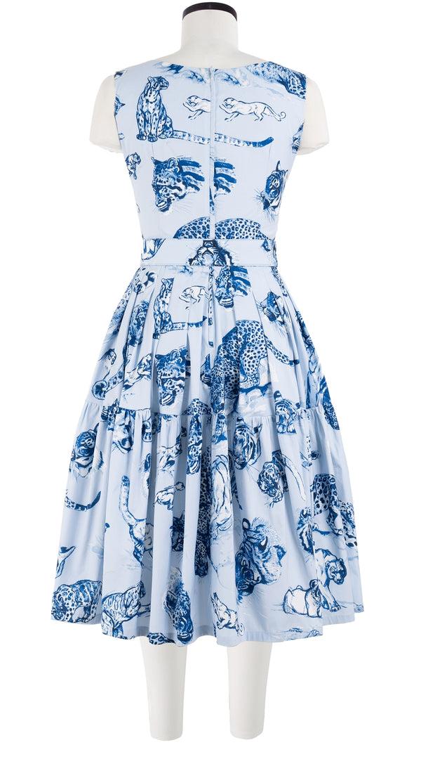 Samantha Sung Rose Dress Crew Neck Sleeveless Long Length Cotton Stretch (Tiger Toile Ground) 1