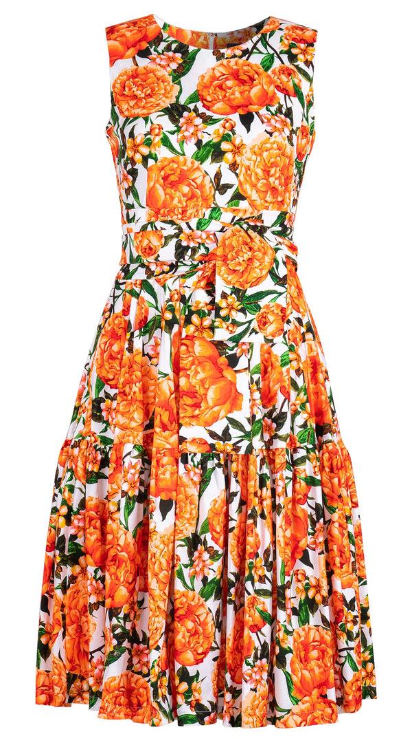 Samantha Sung Rose Dress Crew Neck Sleeveless Long Length Cotton Musola (Pink Peony)