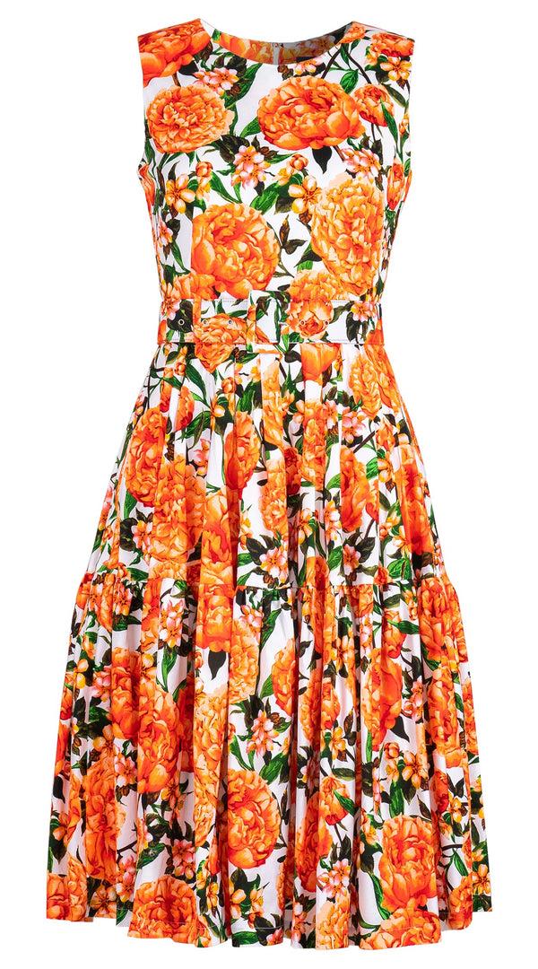 samantha sung Rose Dress Crew Neck Sleeveless Long Length Cotton Musola (Pink Peony)